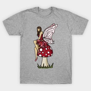 Fairy on a Mushroom Cute Pink Illustration T-Shirt